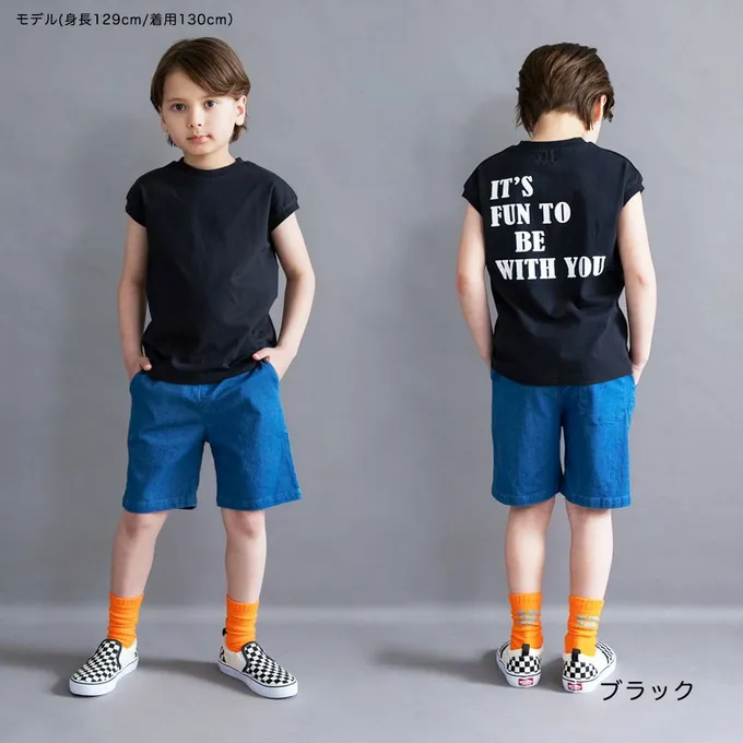 日本 BRANSHES - 100%棉 簡約風圓領法式袖上衣-方形英文-炭灰