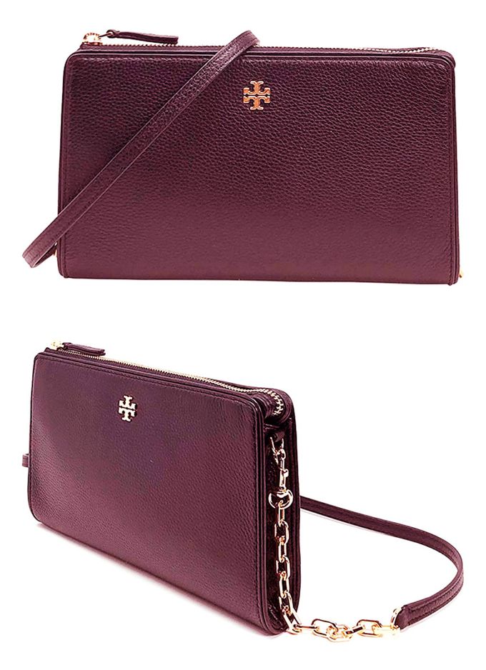 TORY BURCH - 荔枝紋皮革斜背包 (酒紅)