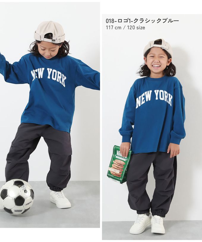 日本 devirock - 100%棉 定番印花長袖上衣-NEW YORK-寶藍