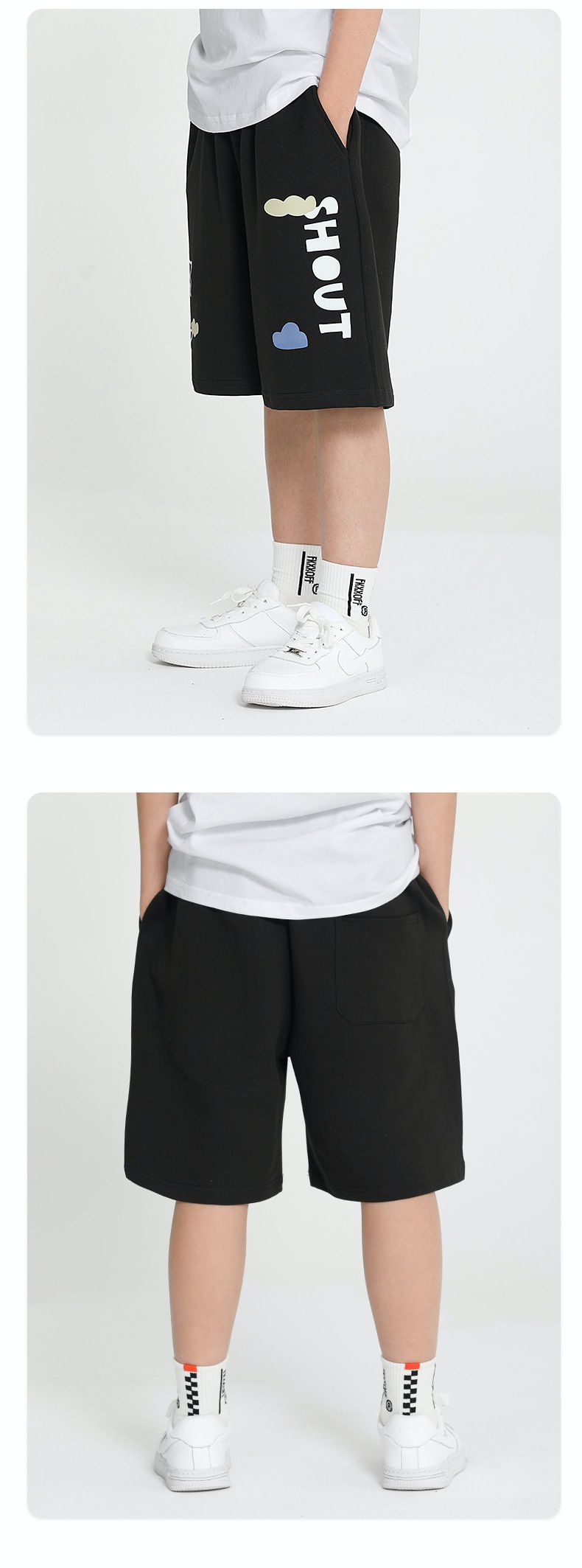 純棉五分短褲-SHOUT-深藍色