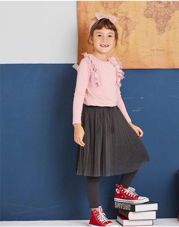 麗嬰房 Little moni - 假兩件網紗蓬裙褲-鐵灰