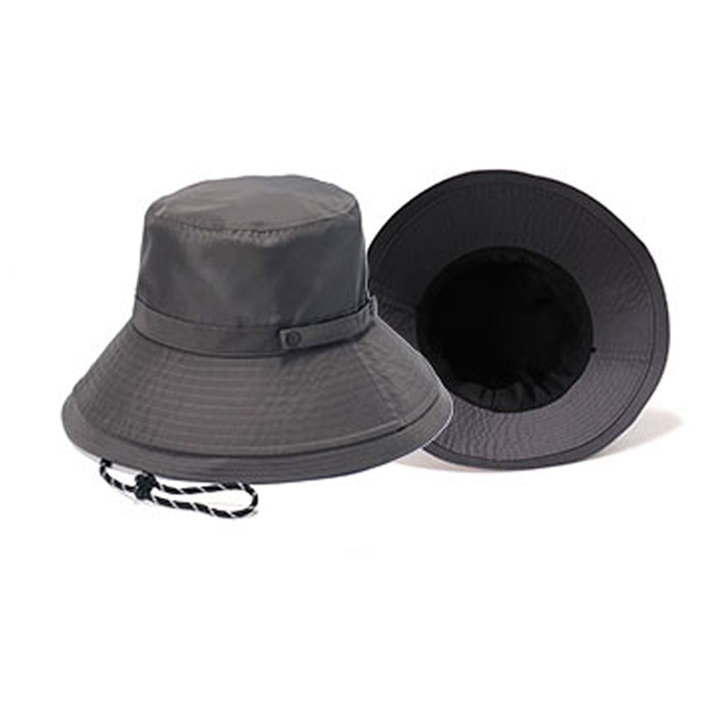 日本 irodori - 抗UV可捲收防潑水遮陽帽(附防風帽帶)-大人款-石墨灰