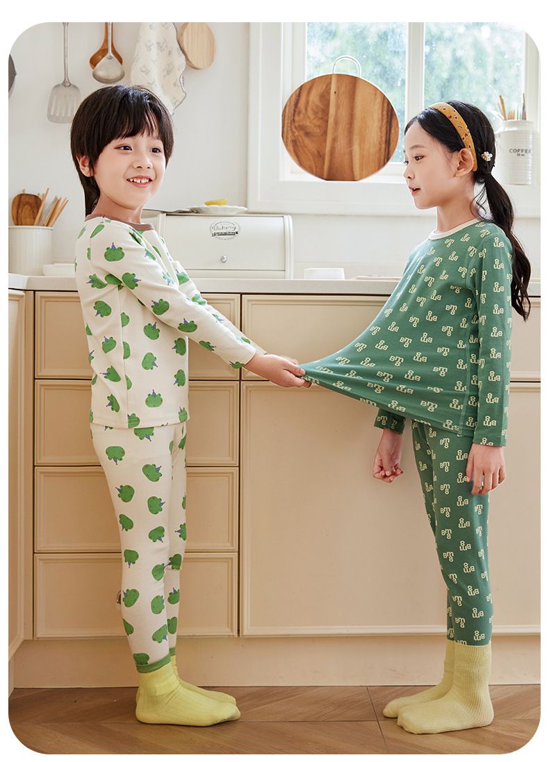 棉質圓領長袖家居服套裝-鱷魚-灰色