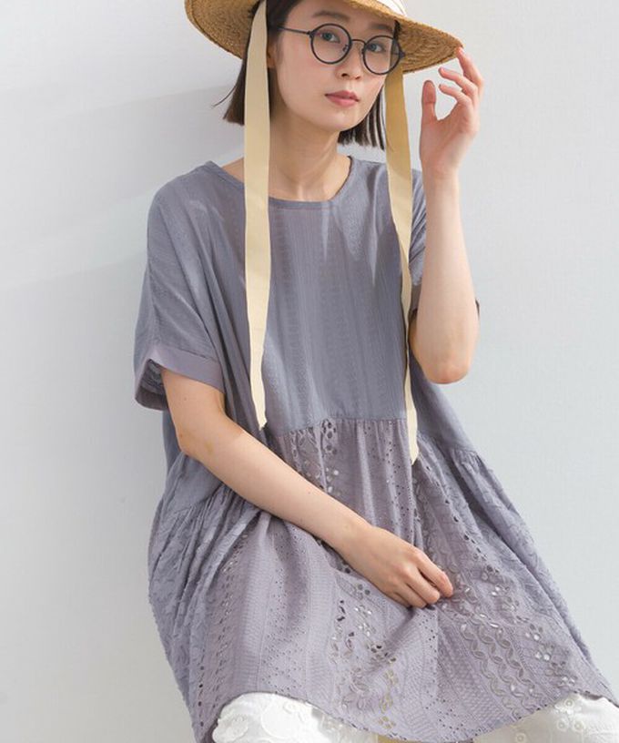 日本 Lupilien - 100%印度棉 柔美緹花長版短袖上衣-白