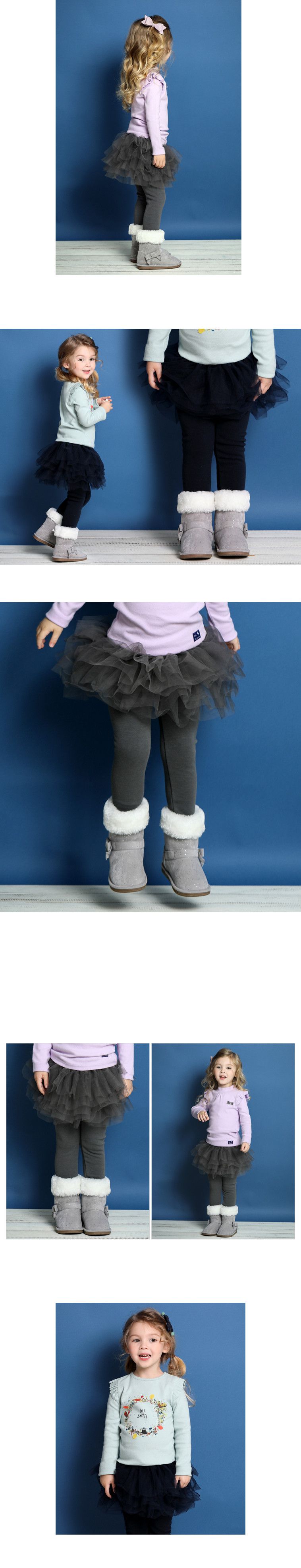 韓國 Jelispoon - (內刷毛)網紗蛋糕裙內搭褲裙-深藍