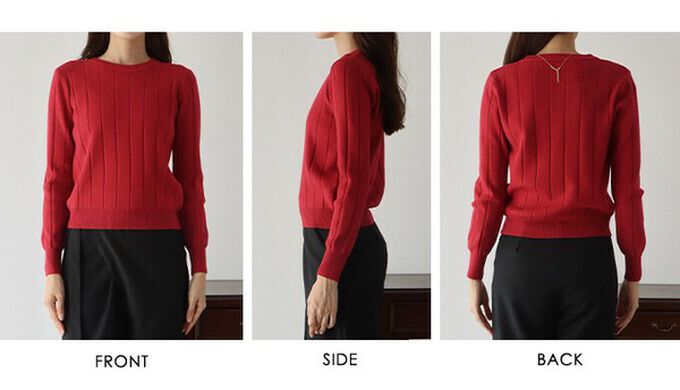 日本 BLUE EAST - 圓領粗坑條長袖針織上衣-酒紅