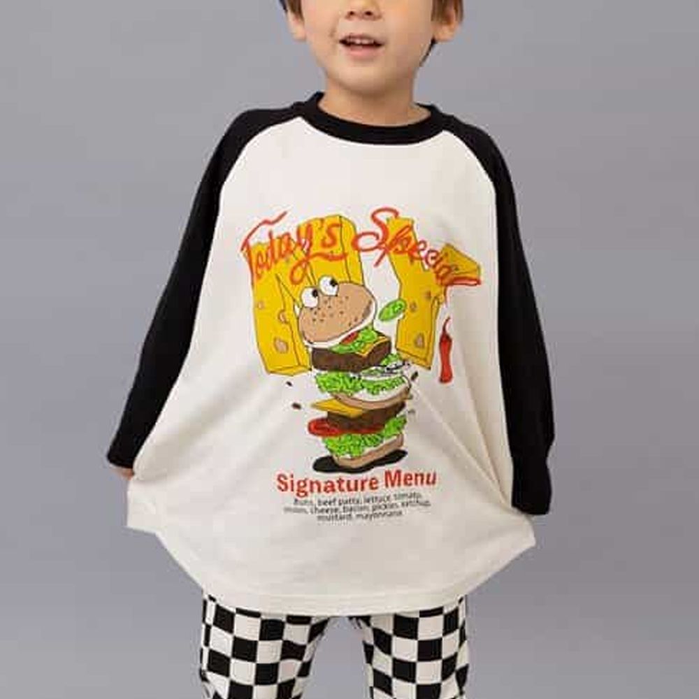 帥氣美式風格長袖上衣-漢堡-白X黑