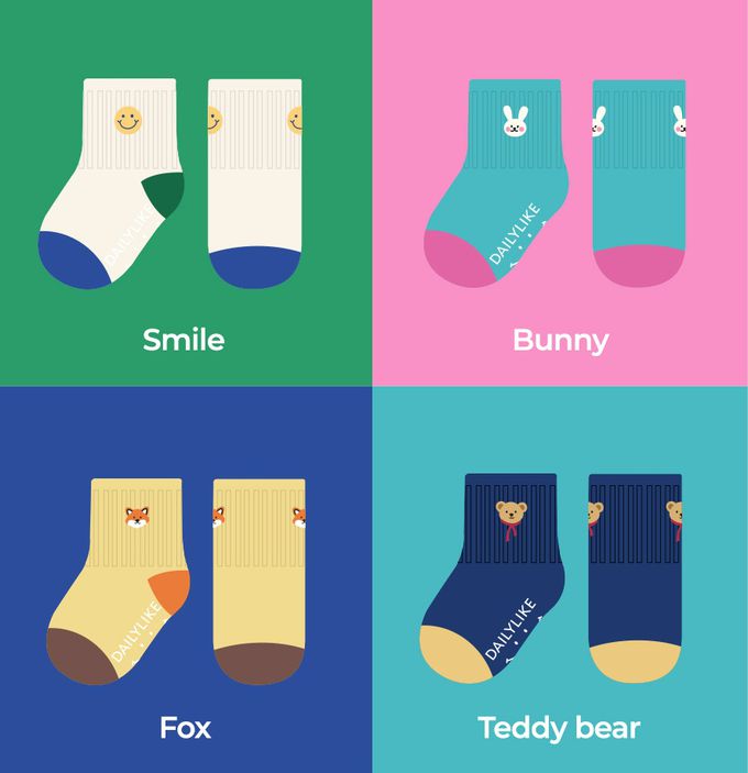 韓國 Daily Like - 兒童襪子/中筒襪4入組-小動物