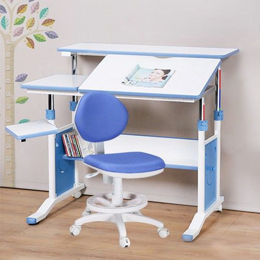 創意小天才 - 第五代兒童專用90cm調節桌二件組(桌+椅)/兒童書桌椅-活力藍