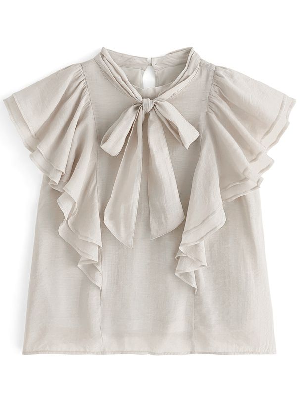 日本 GRL - 浪漫扭結波浪層次修身短袖上衣-經典黑