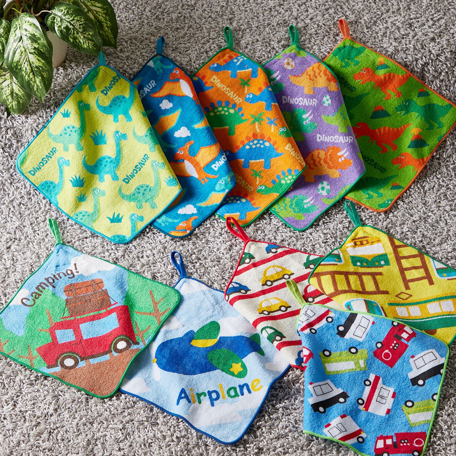 日本千趣會 - 純棉吸水擦手巾/手帕5件組-恐龍們 (25×25cm)