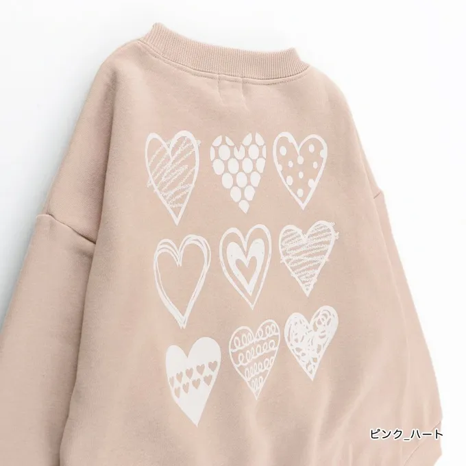 日本 BRANSHES - 裏起毛 可愛女孩縮口長袖上衣-花朵-淺灰