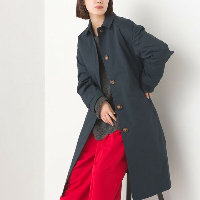 日本 OMNES - 美型簡約英倫風長版大衣/風衣-卡其
