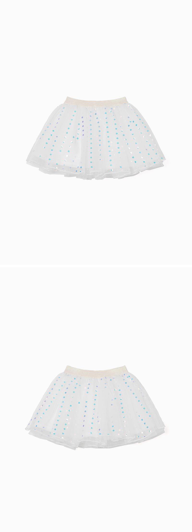 韓國 OZKIZ - 小花亮片層次網紗裙-白