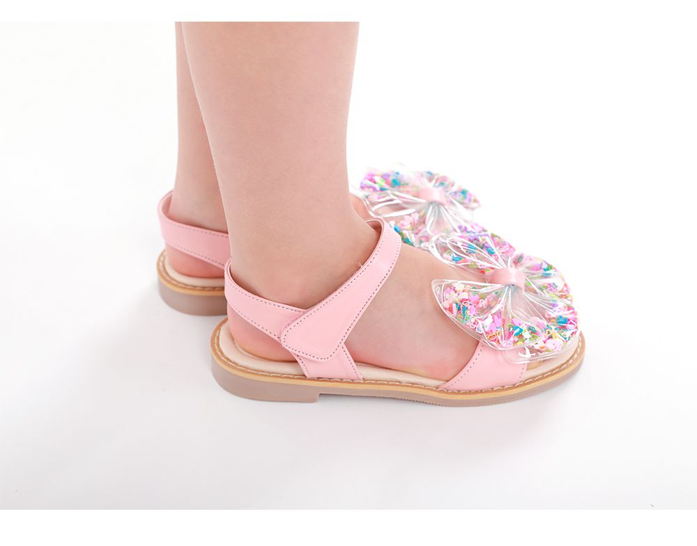 韓國 OZKIZ - 愛心亮片蝴蝶結魔鬼氈涼鞋