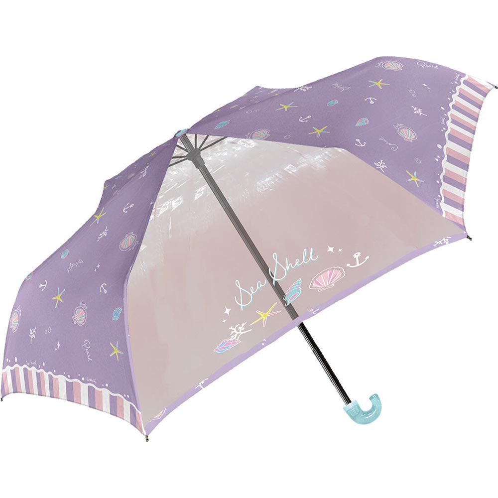 日本中谷 - 輕量透明窗兒童雨傘/折疊傘-海洋物語-紫 (50cm(身高115-125cm))