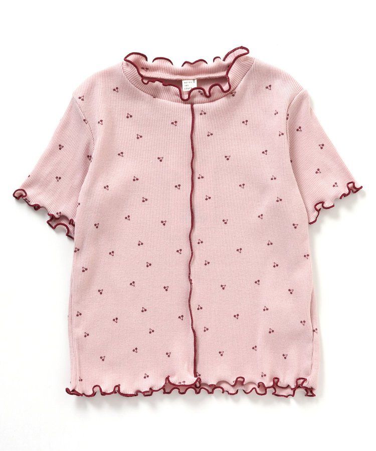 日本 apres les cours - 浪漫滾邊設計羅紋短袖上衣-卡其