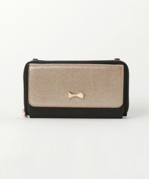 日本 cachecache - 3way蝴蝶結錢夾包-GDBK金粉x黑