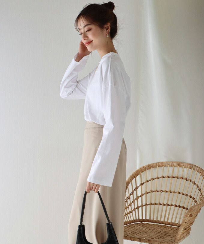 日本 BLUE EAST - 百搭落肩休閒長袖上衣-條紋-軍綠