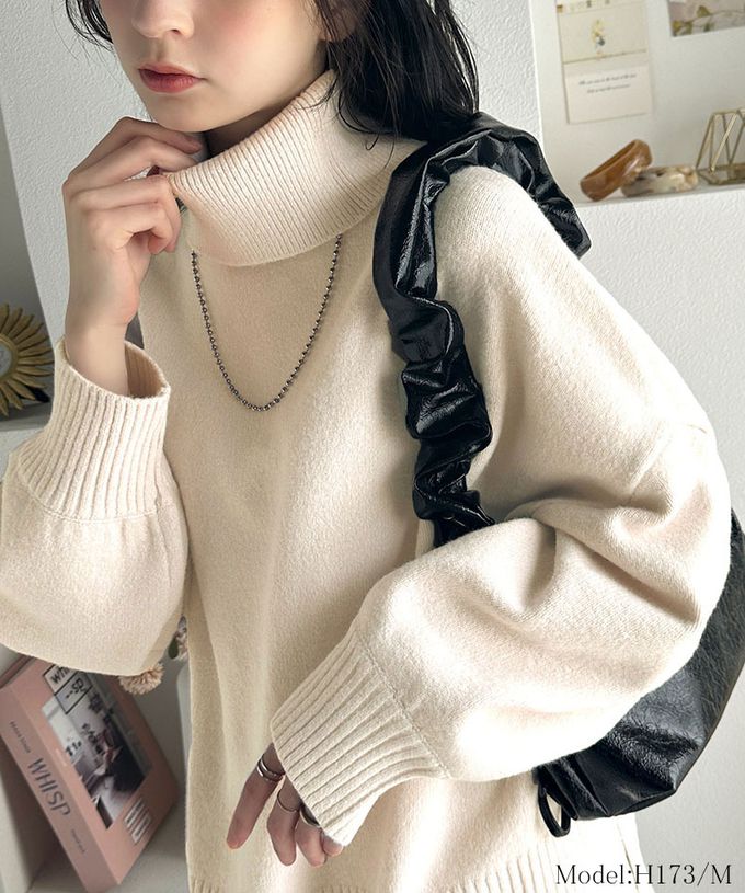 日本 Classical Elf - 氣質簡約開叉高領毛衣-象牙白