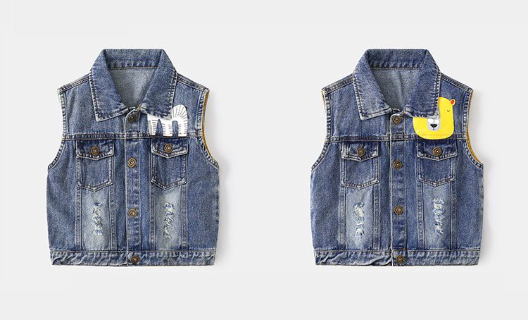 WELLKIDS - 復古簡約牛仔開衫背心-熊熊-牛仔藍