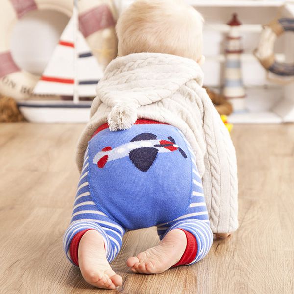 英國 JoJo Maman BeBe - 圖案嬰幼兒內搭褲/保暖襪-天空藍飛機 (6-12M)