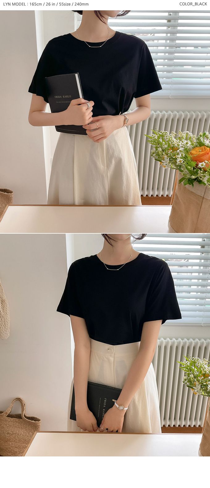 韓國女裝代購 - 好搭配微透圓領短袖上衣-白 (FREE)