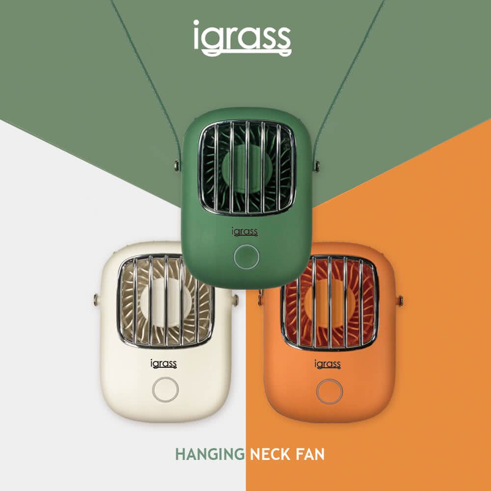 igrass - 多功能迷你頸掛風扇-石墨綠