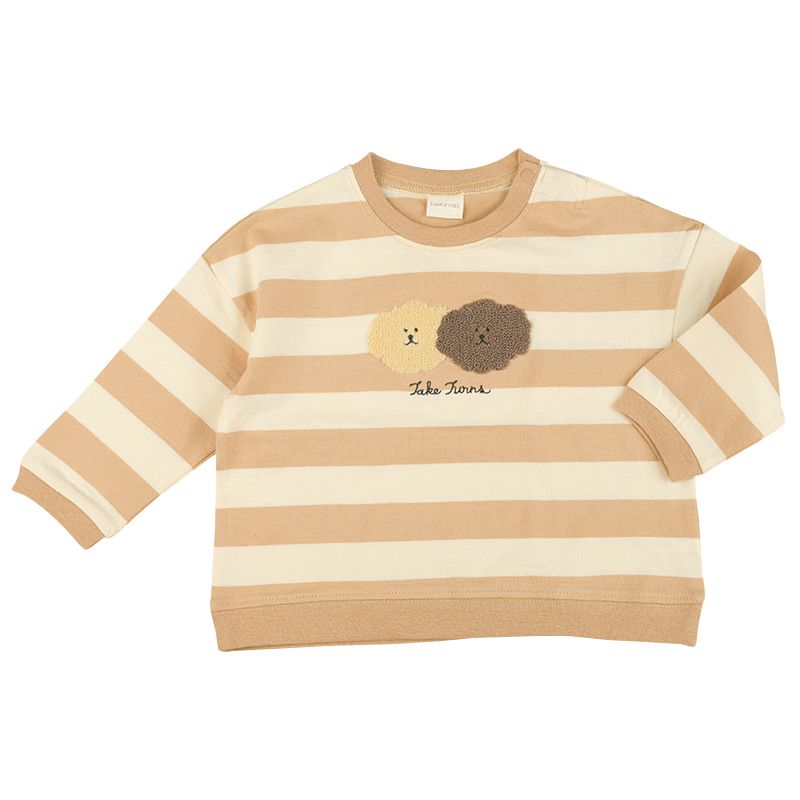 akachan honpo - 長袖T恤-動物凸毛繡-淺卡其色