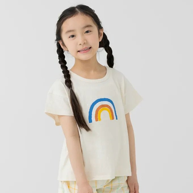 日本 Chil2 - 100%棉 印花柔軟短袖上衣-彩虹-深藍