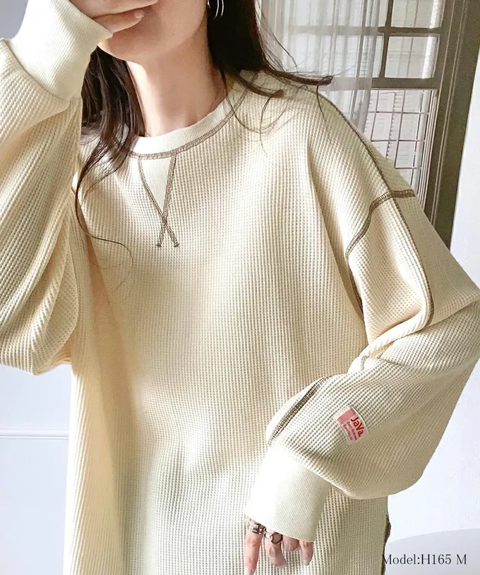 日本 Classical Elf - Java 華夫格車線薄長袖上衣-象牙米