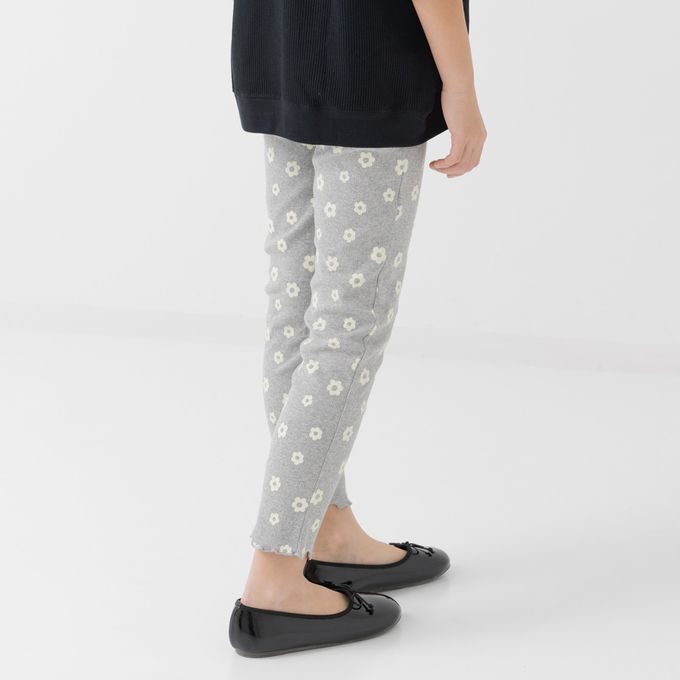 日本 Chil2 - 滿版印花羅紋合身內搭褲-花草-淺藍