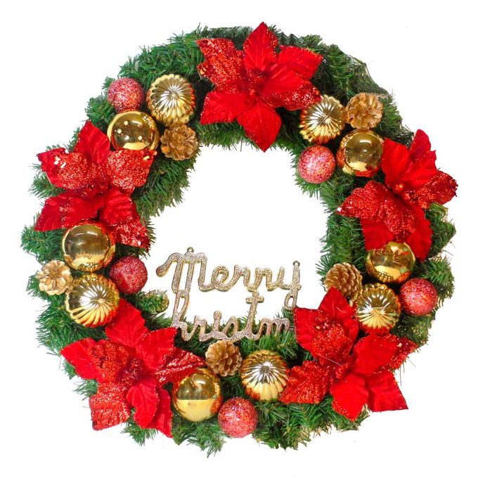 MODACore 摩達客 - 摩達客耶誕-24吋浪漫朵朵聖誕花豪華綠色聖誕花圈福臨圈(紅金系)(台灣手工藝製/免組裝) 本島免運費