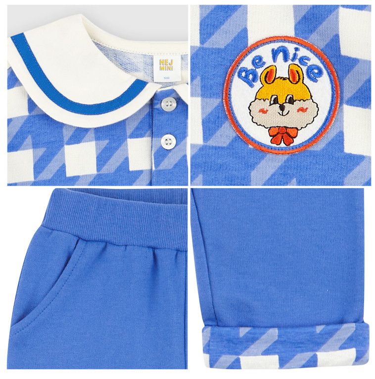 韓國 HEJMINI - 藍格紋水手領套裝-藍