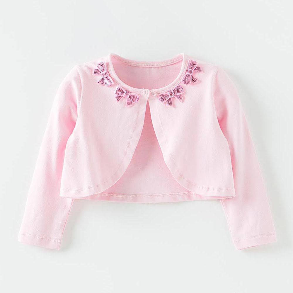 韓國 OZKIZ - 亮片蝴蝶結裝飾單釦小外套-粉紅