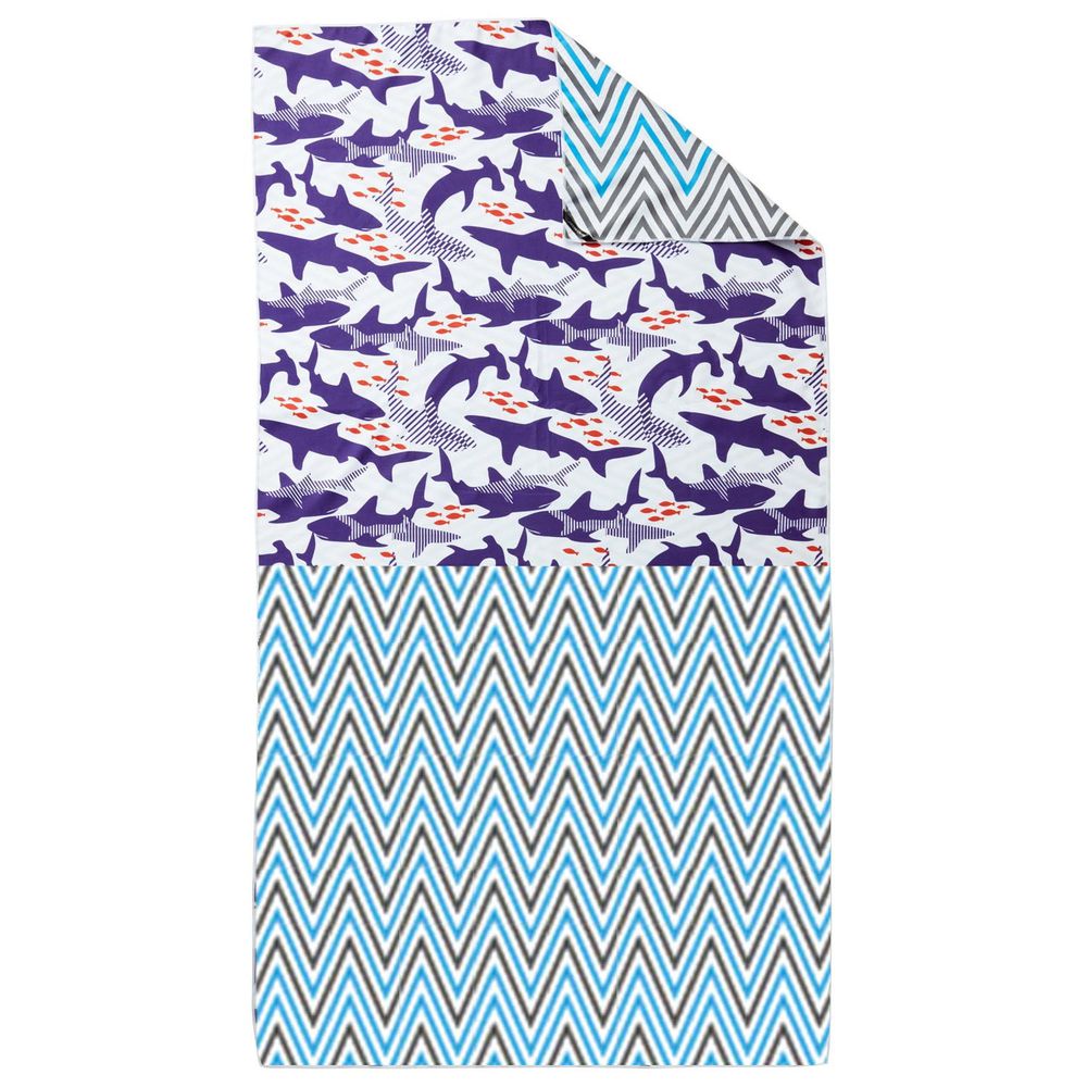 韓國 Beach Boom - 雙面圖案極細纖維速乾浴巾-鯊魚X閃電波紋 (160x80cm)