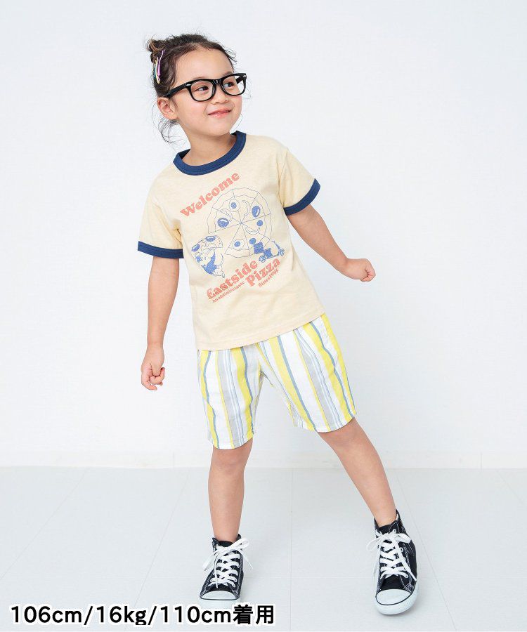 日本 BREEZE - 美式復古印花撞色邊短袖上衣-甜甜圈店-灰