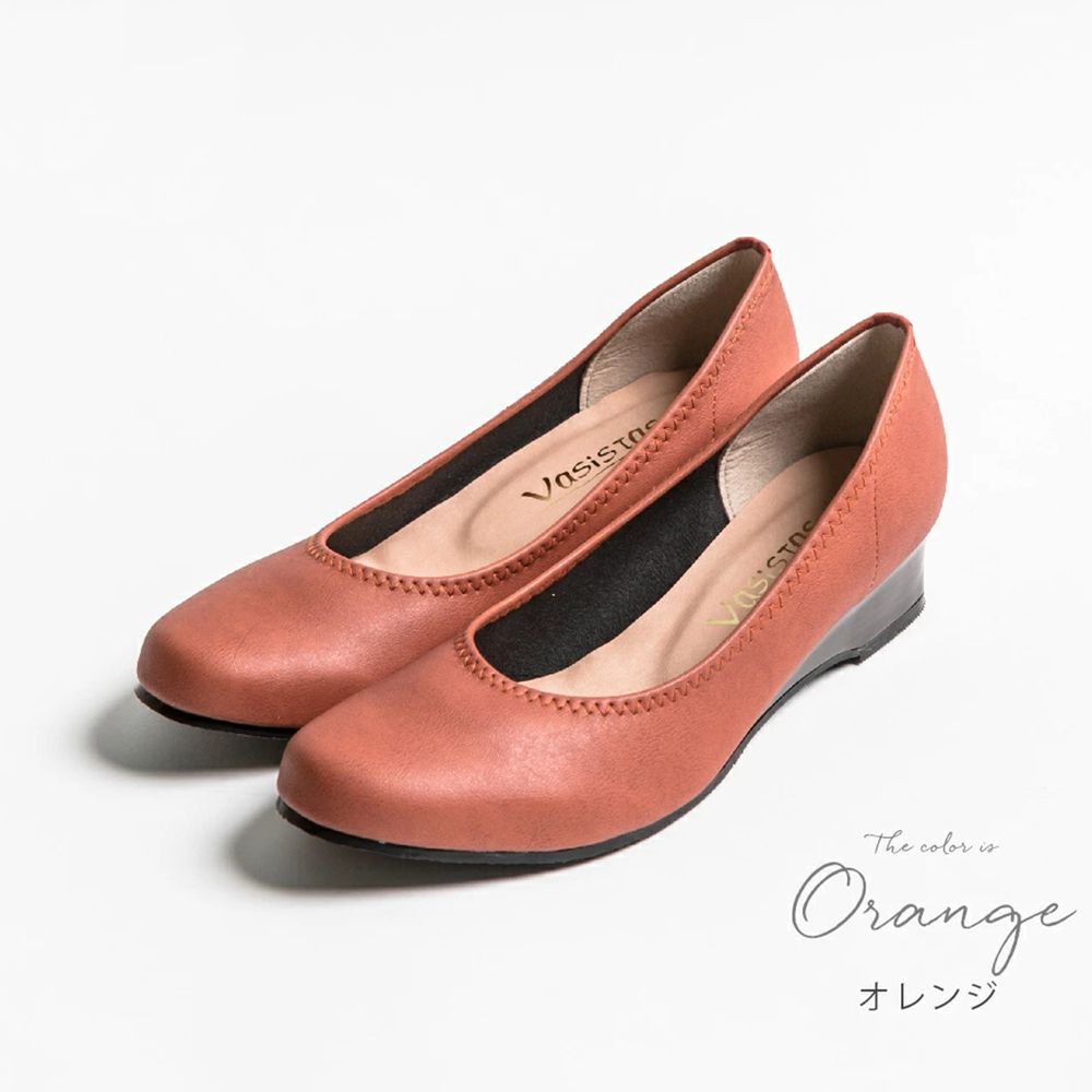 日本女裝代購 - 日本製 仿皮柔軟休閒楔形跟鞋-暖橘
