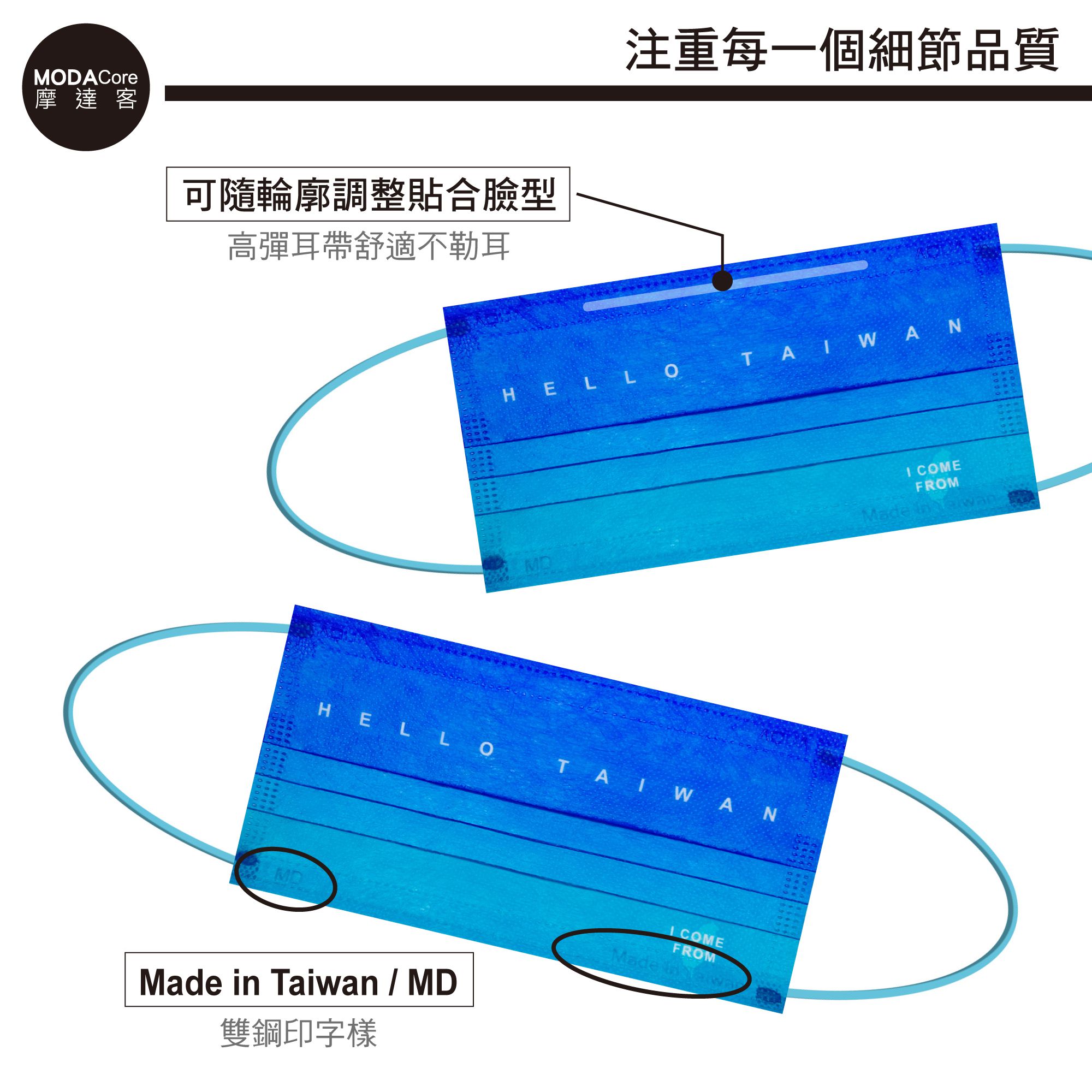 MODACore 摩達客 - 水舞醫用口罩-MIT+MD雙鋼印-遇漸台灣系列-哈囉台灣、台灣です-2盒組(30入/盒)