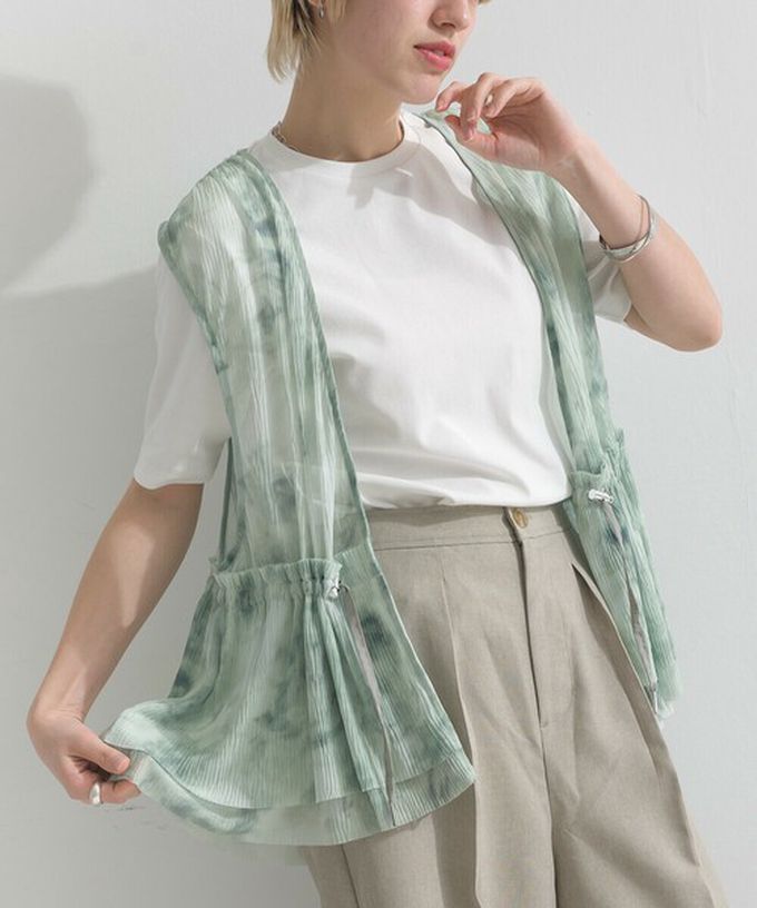 日本 le colis - 仙氣薄紗層次穿搭背心(腰抽繩)-暈染綠