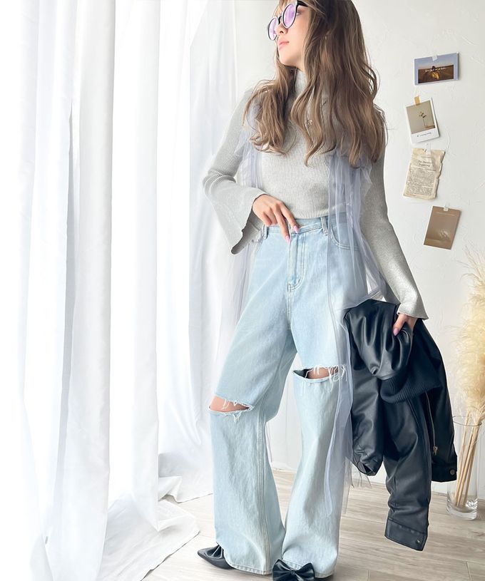 日本 Classical Elf - 羅紋修身高領喇叭袖上衣-黑