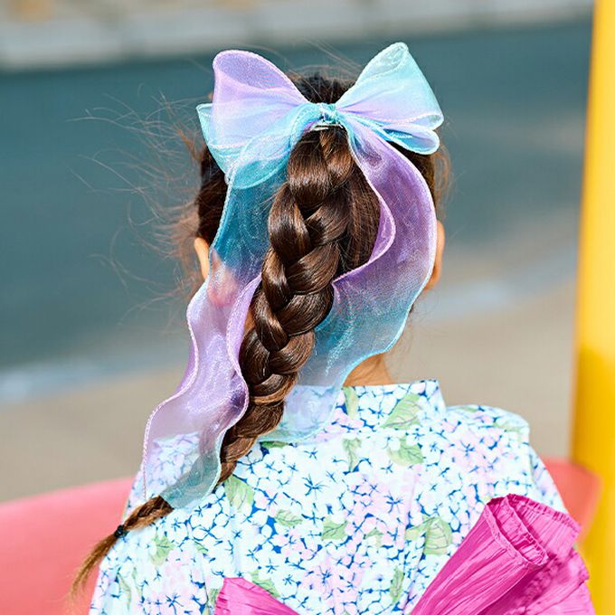 日本 Lycee mine - 夢幻極光緞帶髮夾-粉藍系