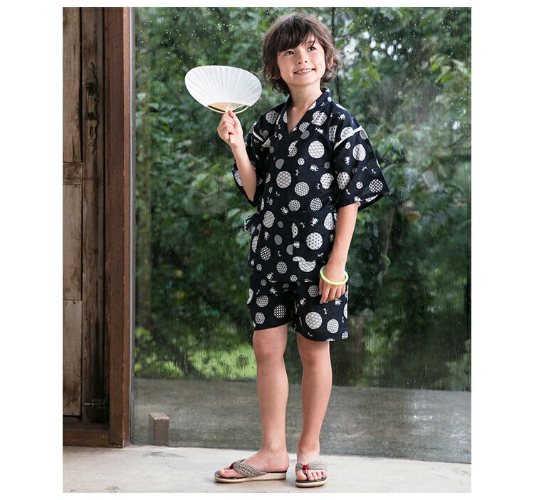 日本服飾代購 - 100%棉 夏日和風透氣甚平-矢絣紋-灰藍