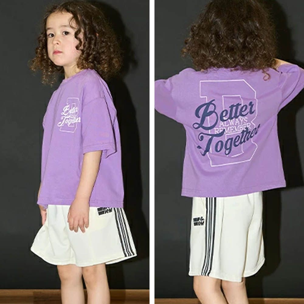 美式休閒印花短袖上衣-紫