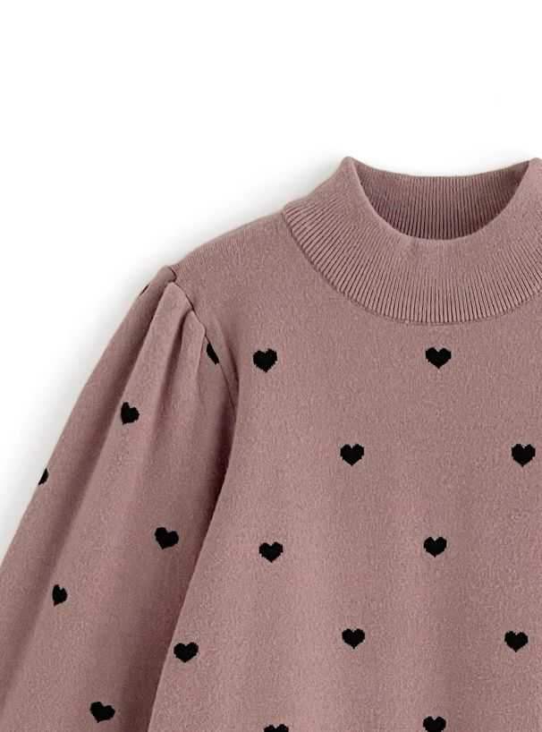 日本 GRL - 甜美小愛心立領針織上衣-黑 (F)