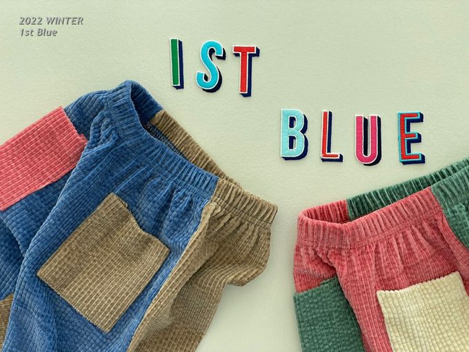 韓國 First Blue - 鬆緊腰絨布口袋雙色長褲-桃X綠