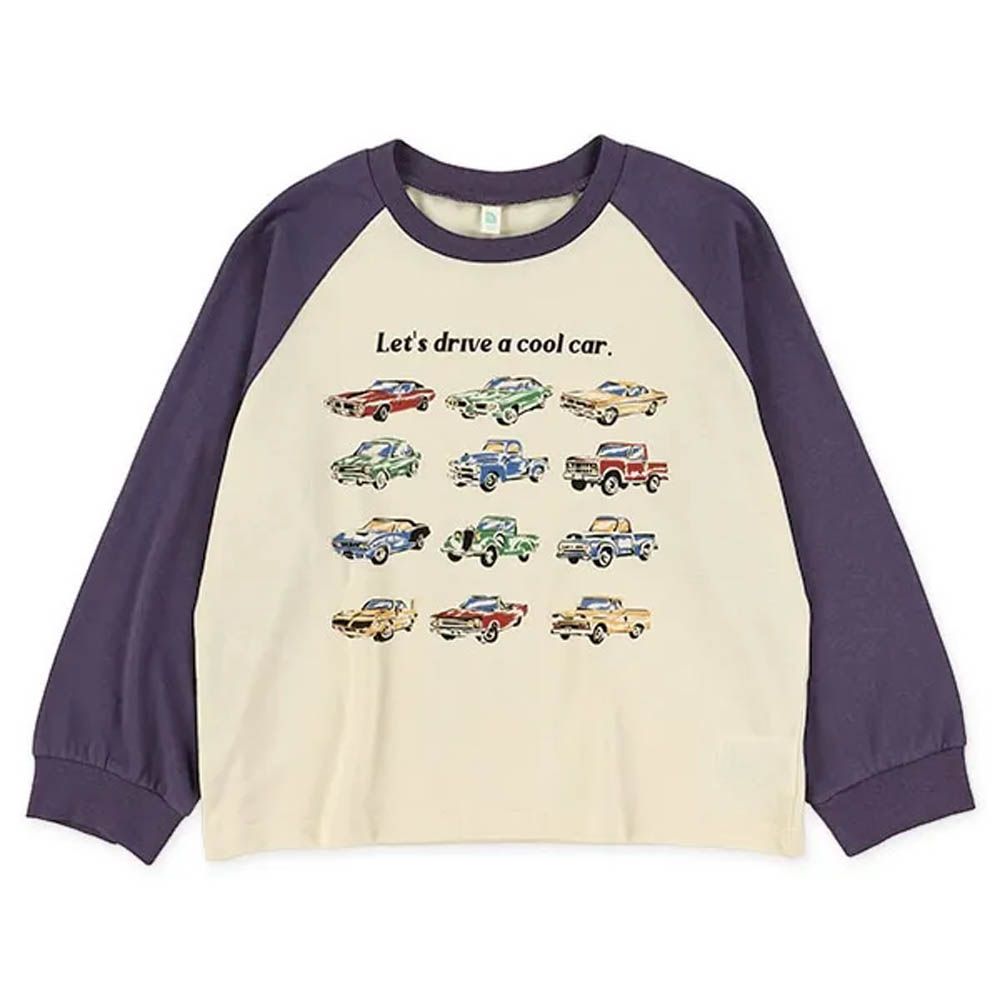 帥氣跑車印花長袖上衣-象牙白X紫