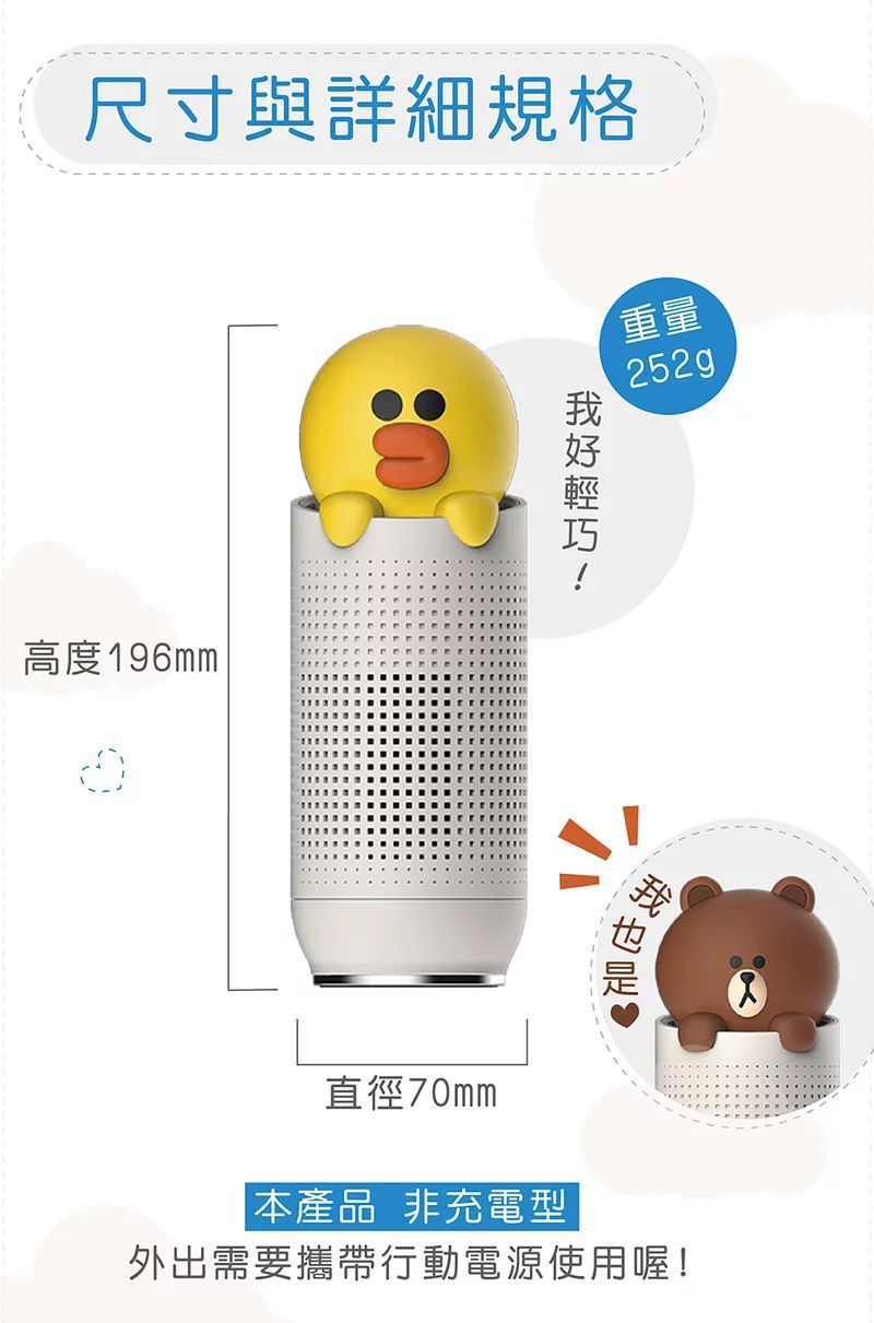 Health Banco 熊大莎莉 空氣清淨機(小漢堡) / 隨身空清機 LINEFRIENDS