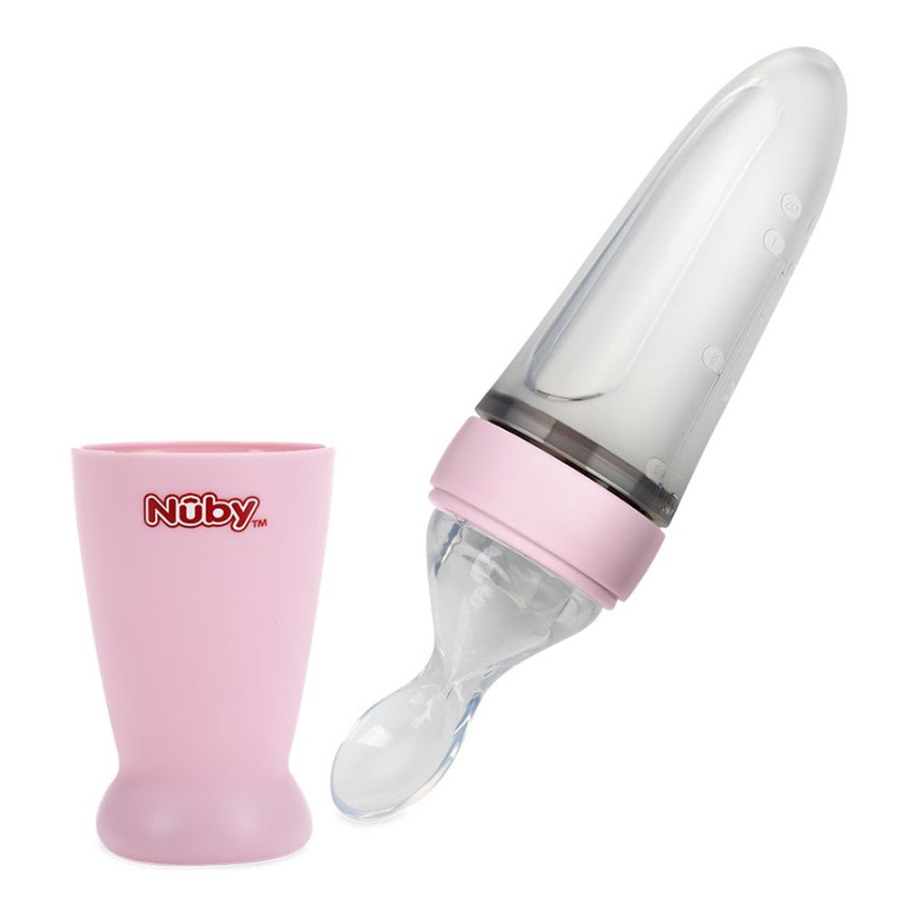 Nuby - 直立式矽膠餵食器-粉色