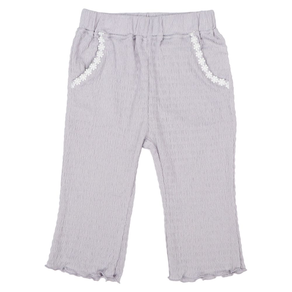 7分緹花褲-小花-灰色